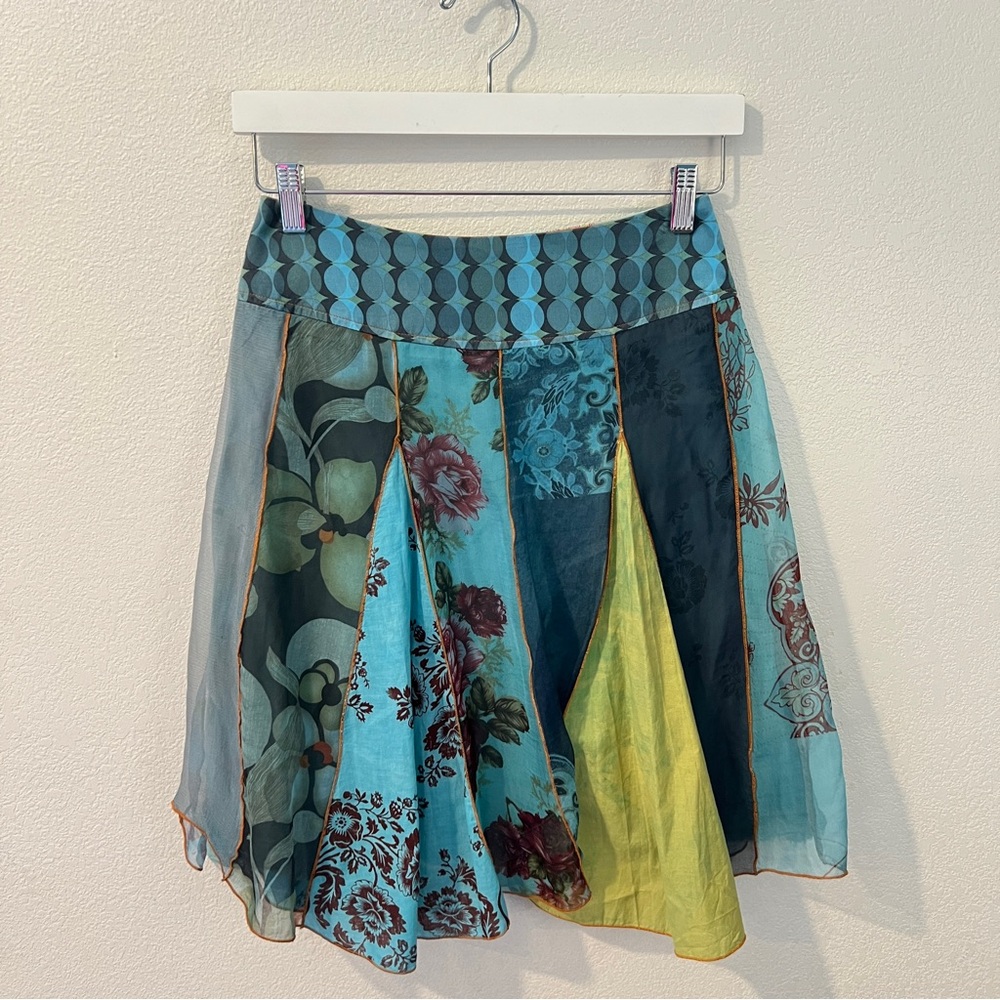 Aquarius Silk Cotton Mixed Prints Floral Patchwork‎ A-Line Skirt Size 2